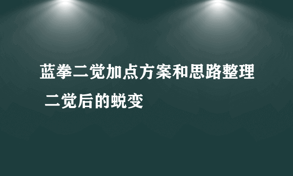 蓝拳二觉加点方案和思路整理 二觉后的蜕变