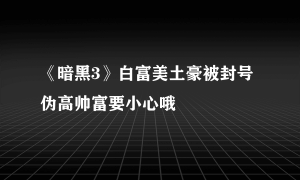 《暗黑3》白富美土豪被封号 伪高帅富要小心哦