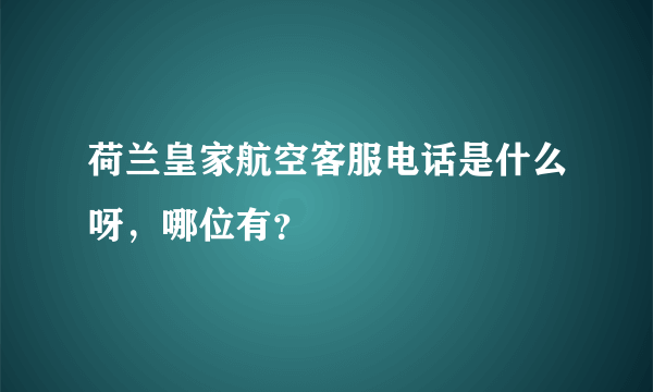 荷兰皇家航空客服电话是什么呀，哪位有？