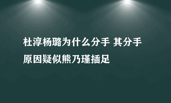 杜淳杨璐为什么分手 其分手原因疑似熊乃瑾插足