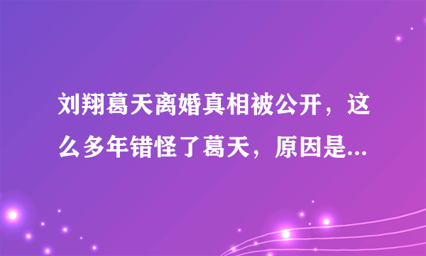 刘翔葛天离婚真相被公开，这么多年错怪了葛天，原因是什么令人震惊？