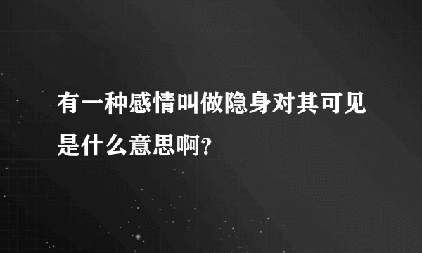 有一种感情叫做隐身对其可见是什么意思啊？