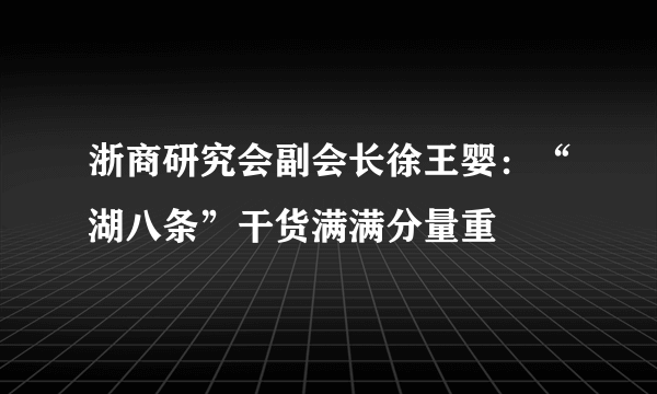 浙商研究会副会长徐王婴：“湖八条”干货满满分量重