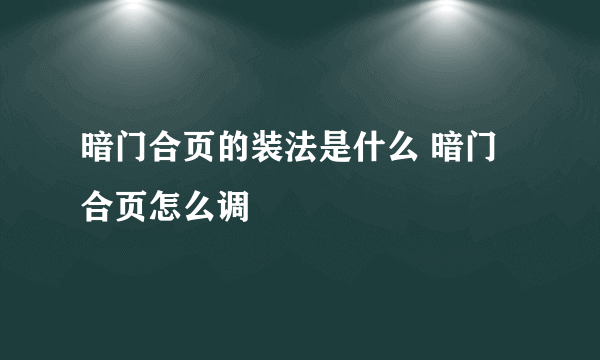 暗门合页的装法是什么 暗门合页怎么调