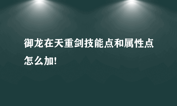 御龙在天重剑技能点和属性点怎么加!