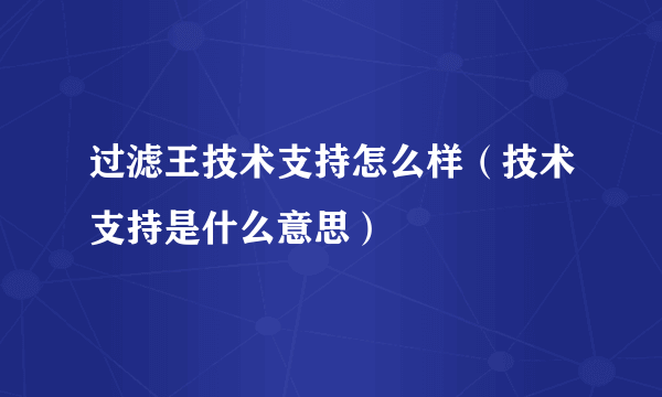 过滤王技术支持怎么样（技术支持是什么意思）