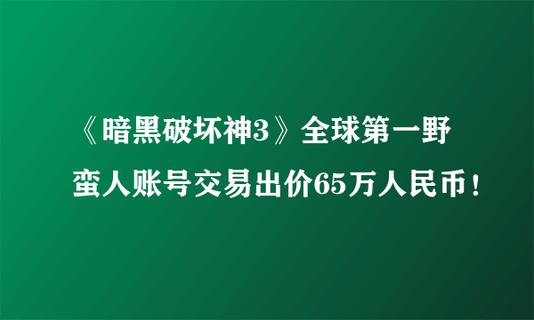 《暗黑破坏神3》全球第一野蛮人账号交易出价65万人民币！