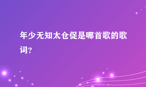 年少无知太仓促是哪首歌的歌词？