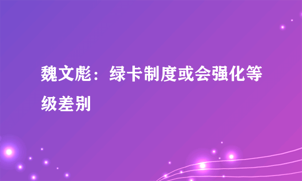 魏文彪：绿卡制度或会强化等级差别