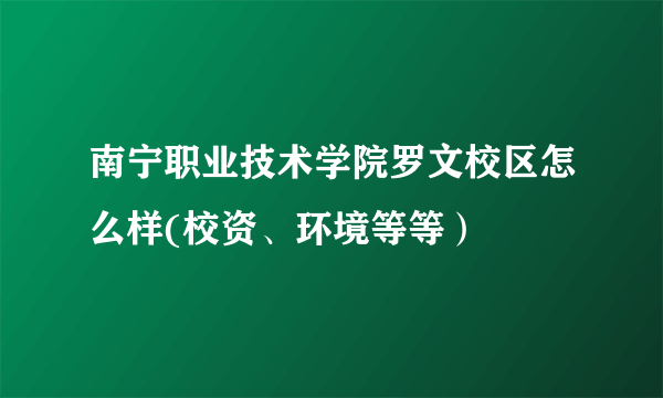 南宁职业技术学院罗文校区怎么样(校资、环境等等）