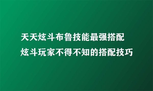 天天炫斗布鲁技能最强搭配 炫斗玩家不得不知的搭配技巧