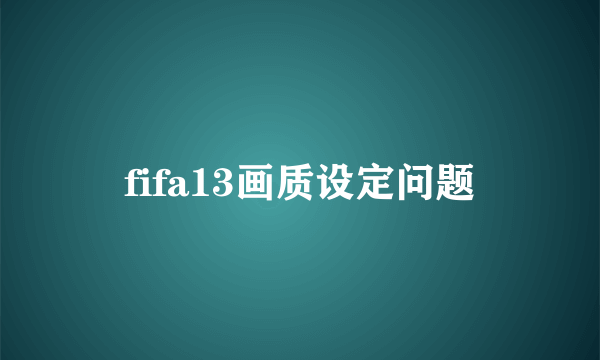 fifa13画质设定问题