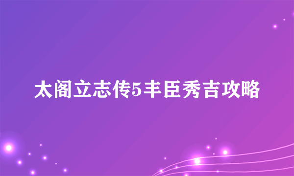 太阁立志传5丰臣秀吉攻略