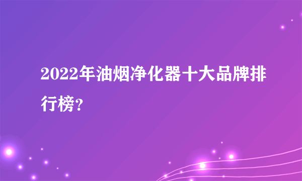 2022年油烟净化器十大品牌排行榜？