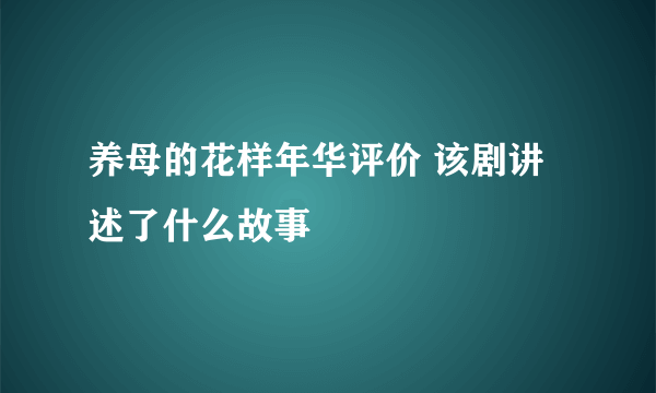 养母的花样年华评价 该剧讲述了什么故事