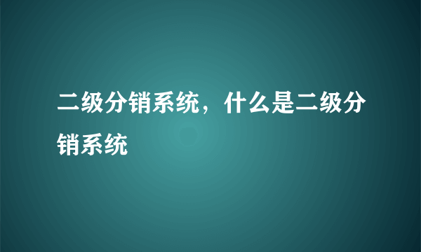 二级分销系统，什么是二级分销系统