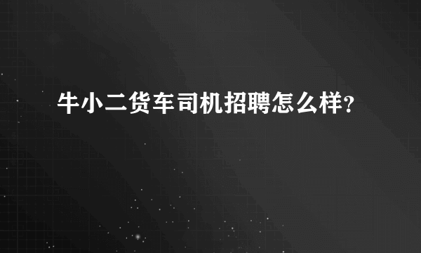 牛小二货车司机招聘怎么样？