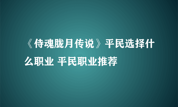 《侍魂胧月传说》平民选择什么职业 平民职业推荐