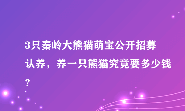 3只秦岭大熊猫萌宝公开招募认养，养一只熊猫究竟要多少钱？