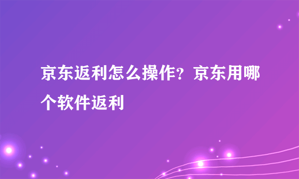 京东返利怎么操作？京东用哪个软件返利