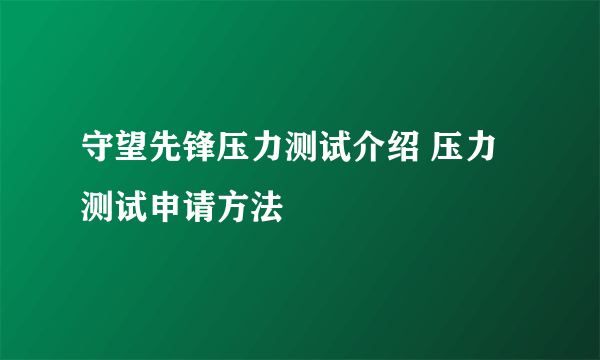 守望先锋压力测试介绍 压力测试申请方法