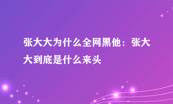 张大大为什么全网黑他：张大大到底是什么来头