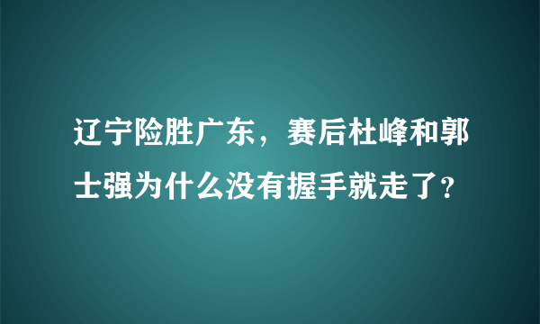 辽宁险胜广东，赛后杜峰和郭士强为什么没有握手就走了？