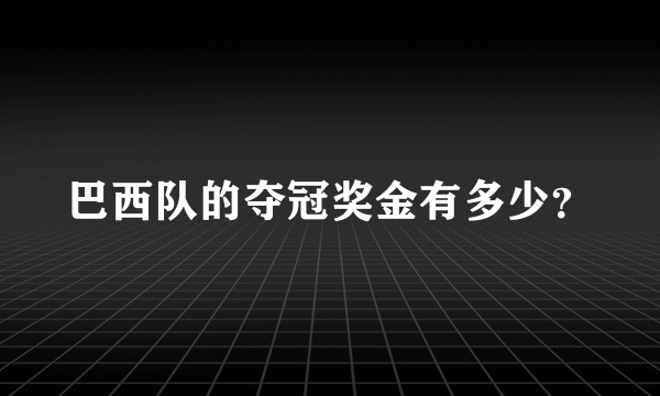 巴西队的夺冠奖金有多少？