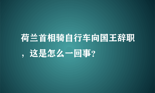 荷兰首相骑自行车向国王辞职，这是怎么一回事？