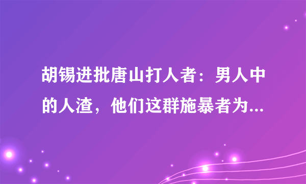 胡锡进批唐山打人者：男人中的人渣，他们这群施暴者为何能下得去手？