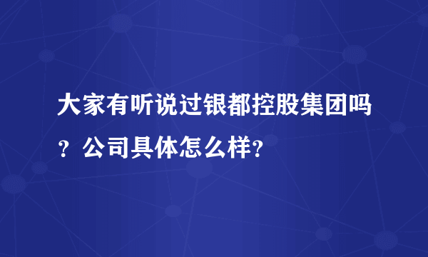 大家有听说过银都控股集团吗？公司具体怎么样？