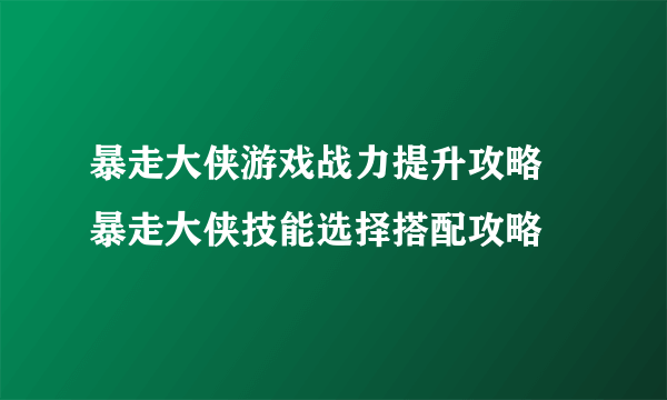 暴走大侠游戏战力提升攻略 暴走大侠技能选择搭配攻略