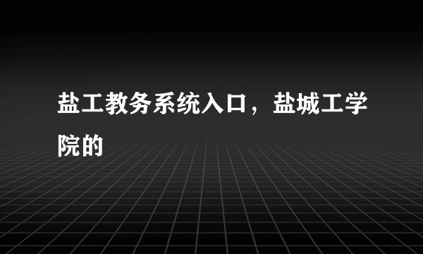 盐工教务系统入口，盐城工学院的