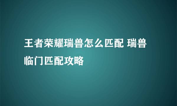 王者荣耀瑞兽怎么匹配 瑞兽临门匹配攻略