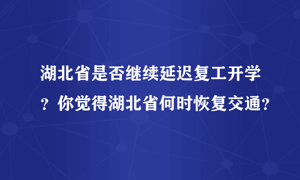 湖北省是否继续延迟复工开学？你觉得湖北省何时恢复交通？