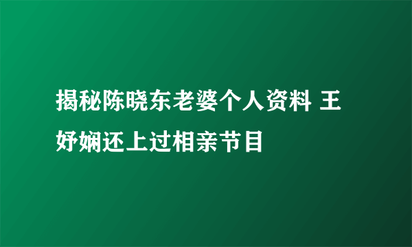 揭秘陈晓东老婆个人资料 王妤娴还上过相亲节目