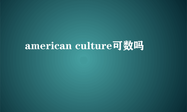 american culture可数吗