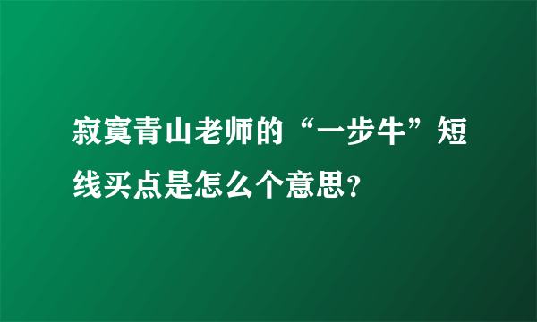 寂寞青山老师的“一步牛”短线买点是怎么个意思？