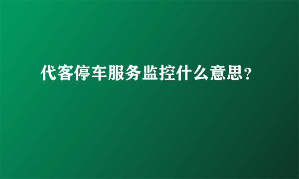 代客停车服务监控什么意思？