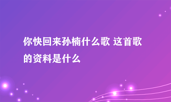 你快回来孙楠什么歌 这首歌的资料是什么