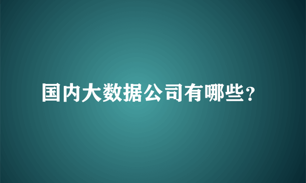 国内大数据公司有哪些？