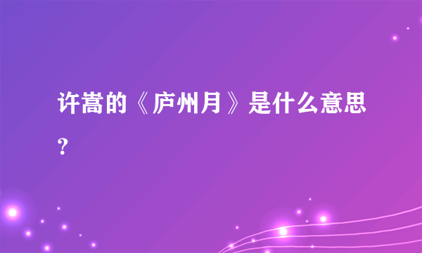 许嵩的《庐州月》是什么意思？