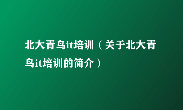 北大青鸟it培训（关于北大青鸟it培训的简介）