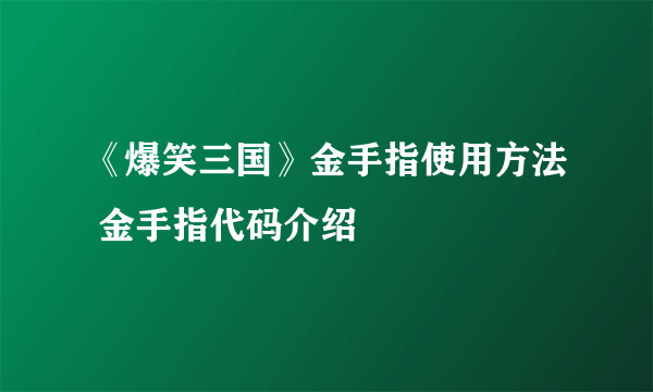 《爆笑三国》金手指使用方法 金手指代码介绍