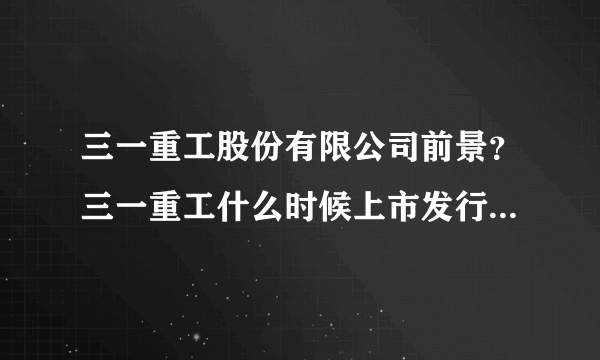 三一重工股份有限公司前景？三一重工什么时候上市发行价多少？三一重工股票行情分析？