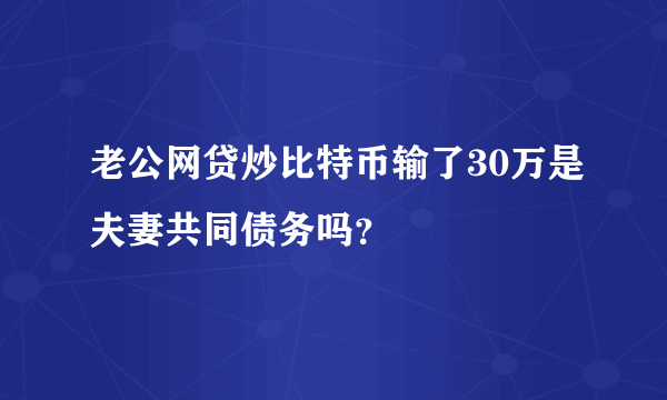 老公网贷炒比特币输了30万是夫妻共同债务吗？