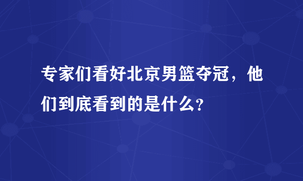 专家们看好北京男篮夺冠，他们到底看到的是什么？