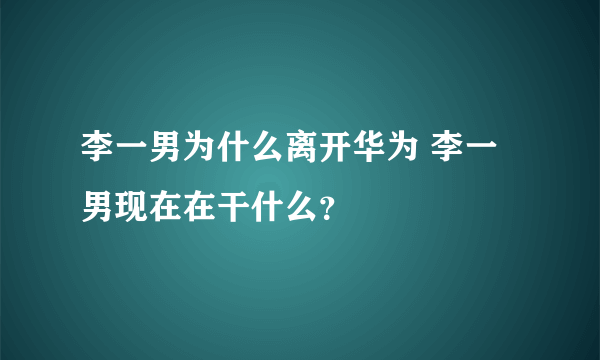 李一男为什么离开华为 李一男现在在干什么？