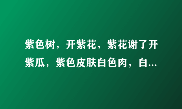 紫色树，开紫花，紫花谢了开紫瓜，紫色皮肤白色肉，白色肉里有芝麻