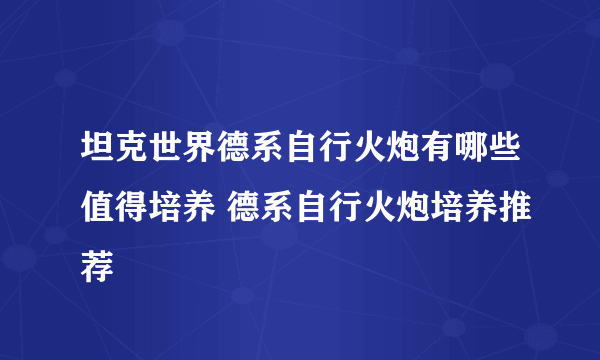 坦克世界德系自行火炮有哪些值得培养 德系自行火炮培养推荐